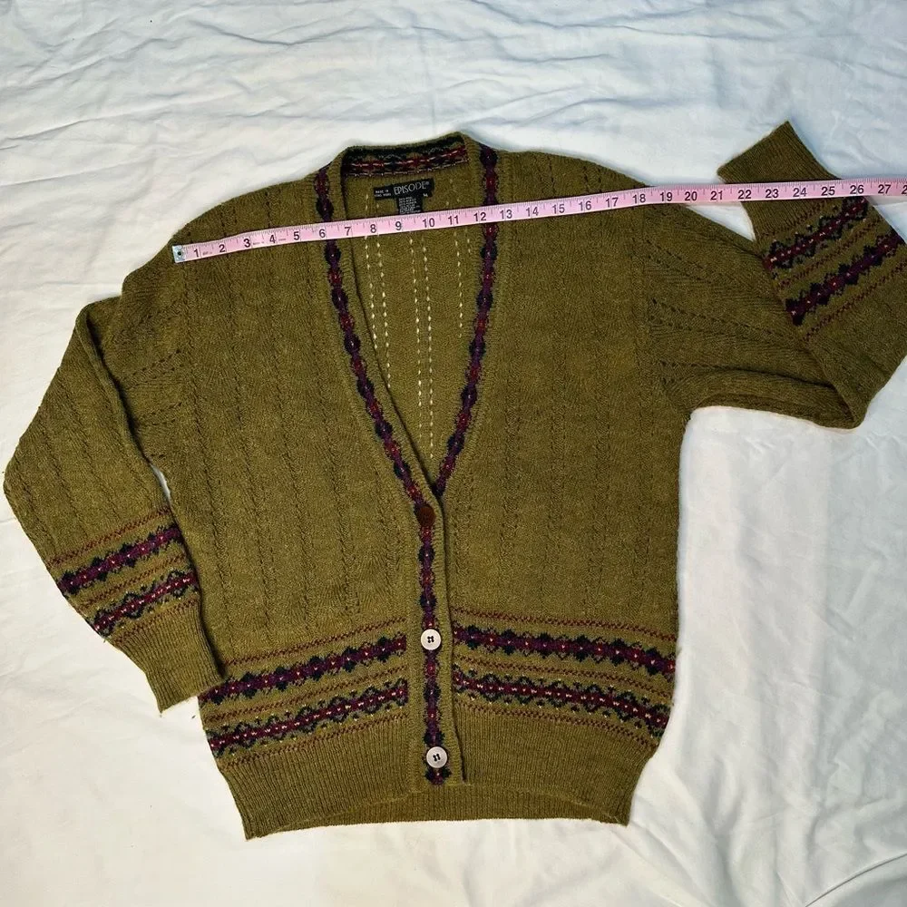 Vintage Episode Alpaca Wool Blend Cardigan Fair Isle Knit Cottagecore/Boho Sz M - Picture 5 of 10
